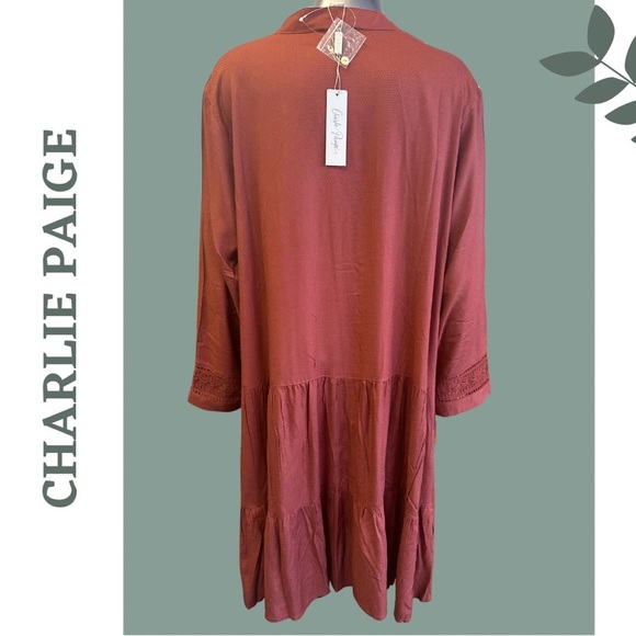 Charlie Paige Women’s Loose Fot Dress Babydoll Cut Out Cuff Detail Rust Size XL - Picture 3 of 7